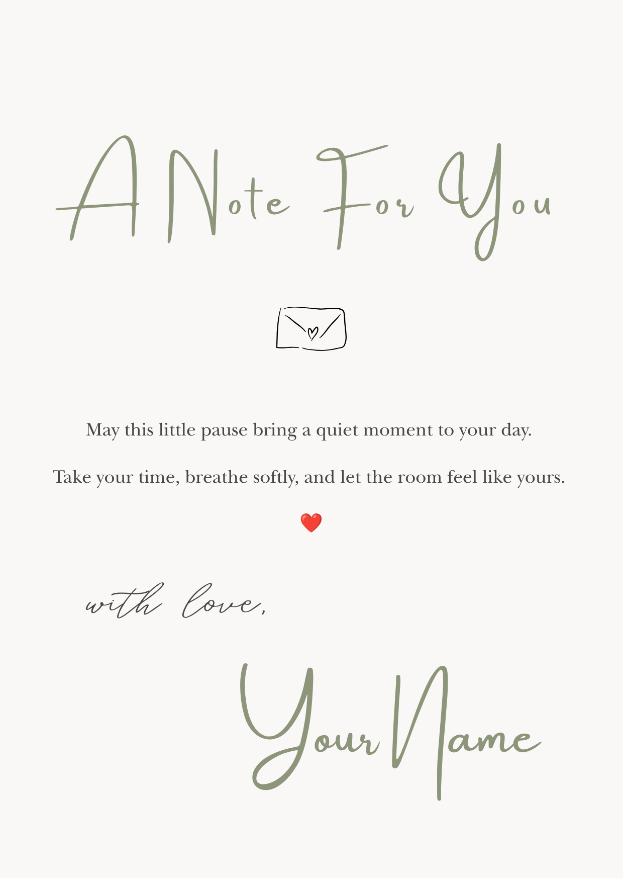 Note for you card with a heart and text on a white background