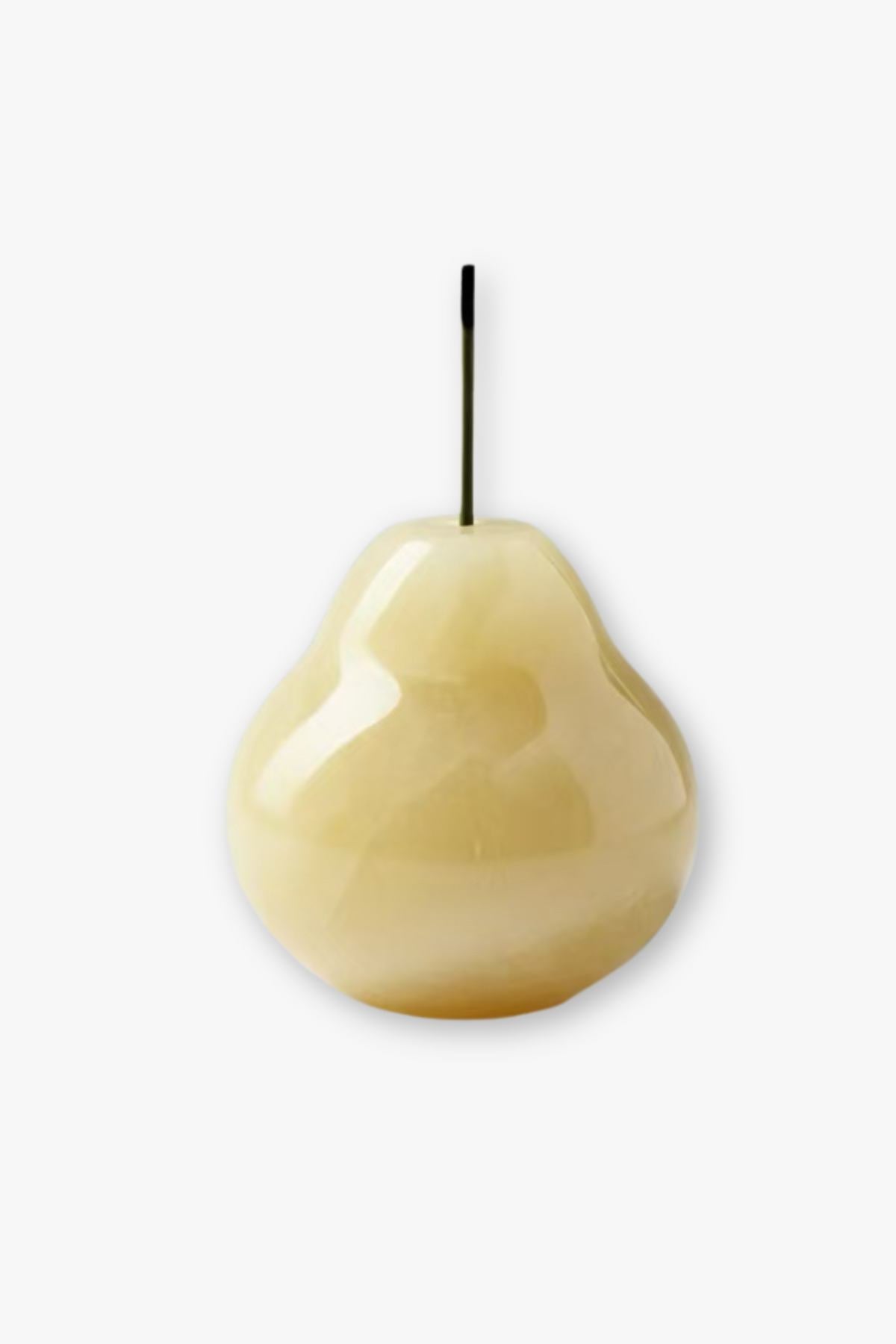JADE DECO The Pear yellow jade incense holder with incense stick on a white background
