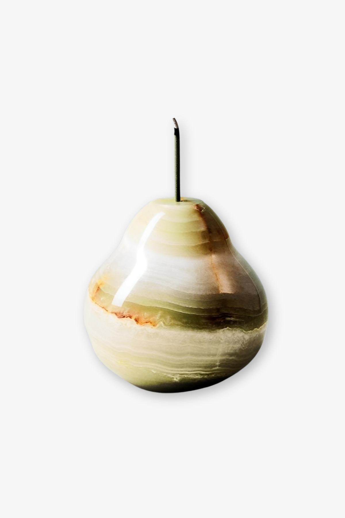JADE DECO The Pear ancient green jade incense holder with incense stick on a white background